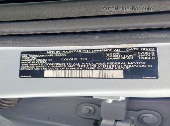 YSMED3KA4PL124965 2023 POLESTAR 2 Серый Вид подкапотного пространства