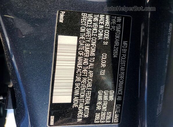 YSMFD3KA6RL212634 2024 POLESTAR 2 Blue VIN կոդի պիտակի տեսք