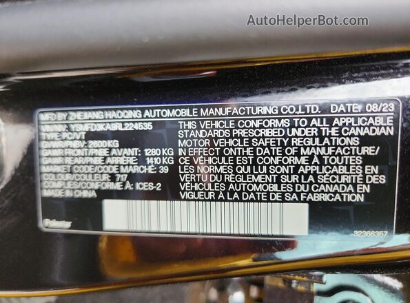 YSMFD3KA9RL224535 2024 POLESTAR 2 Black Vista de la etiqueta del VIN