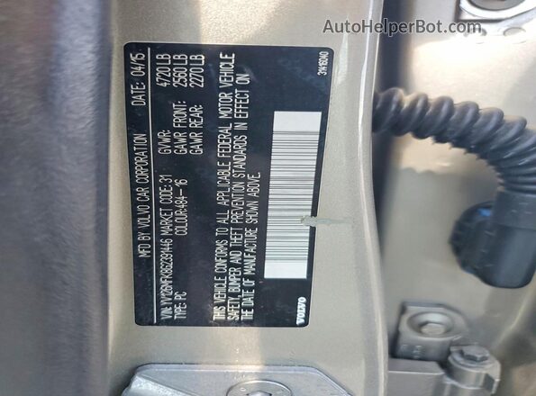 YV126MFK8G2391446 2016 VOLVO S60 Tan Widok naklejki z numerem VIN