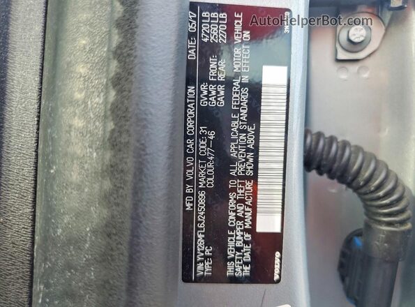 YV126MFL6J2450896 2018 VOLVO S60 Silver Vista de la etiqueta del VIN