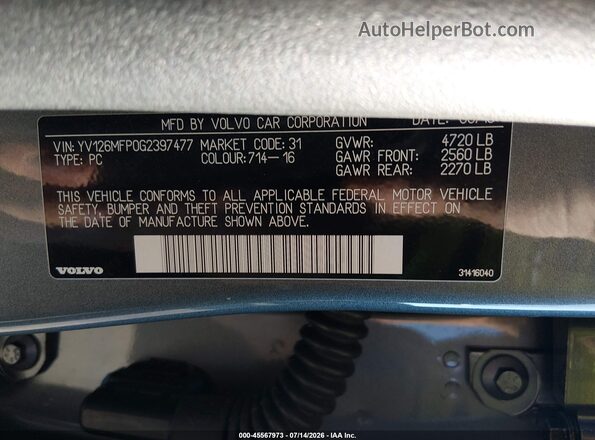 YV126MFP0G2397477 2016 VOLVO S60 Silver Engine compartment view