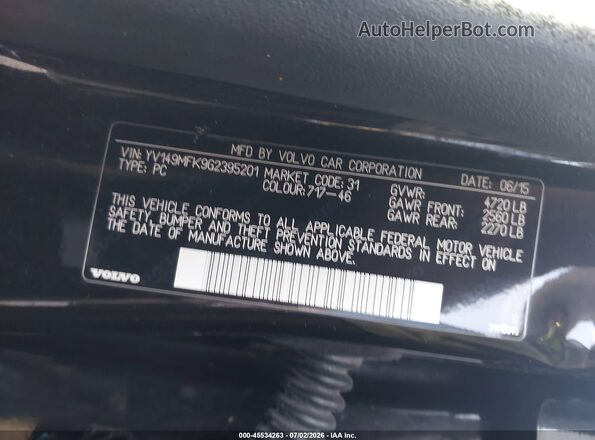 YV149MFK9G2395201 2016 VOLVO S60 Black Vista del compartimento del motor