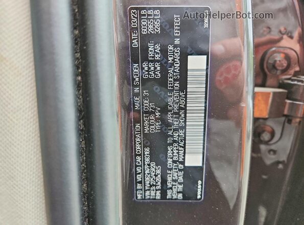 YV40621N7P1983166 2023 VOLVO XC90 Gray VIN კოდის სტიკერის ხედი