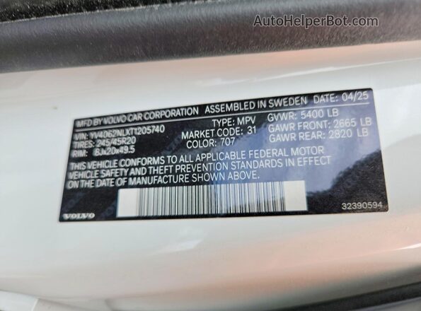 YV4062NLXT1205740 2026 VOLVO V90 White Widok komory silnika
