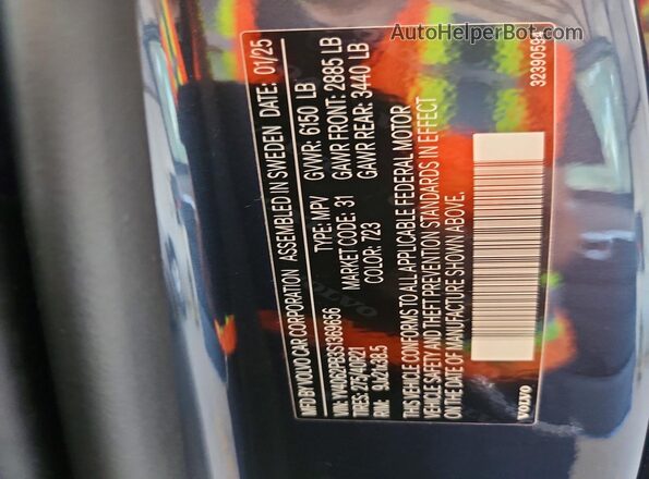 YV4062PB3S1369656 2025 VOLVO XC90 Blue Widok naklejki z numerem VIN