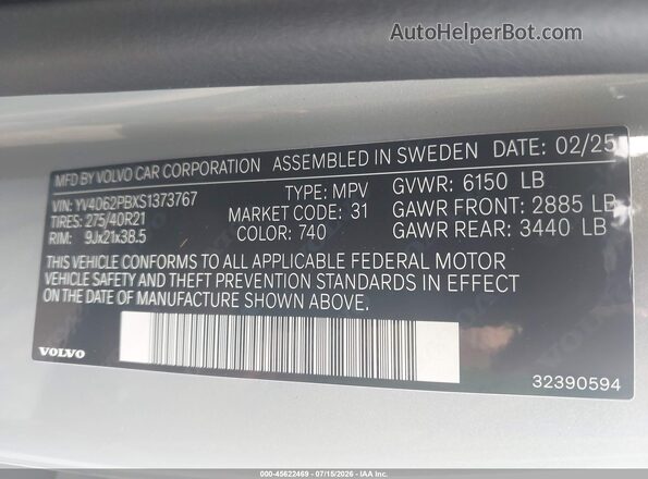 YV4062PBXS1373767 2025 VOLVO XC90 Light Blue Vista del compartimento del motor