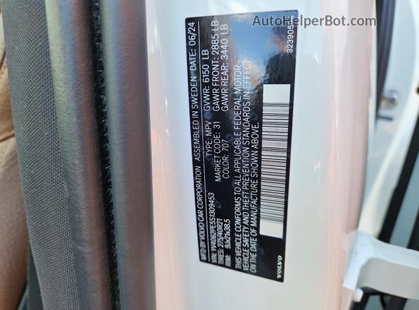 YV4062PE5S1309453 2025 VOLVO XC90 White Vista de la etiqueta del VIN