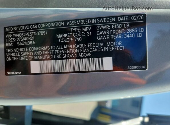 YV4062PE5T1517897 2026 VOLVO XC90 Gray Вид наклейки з VIN-кодом