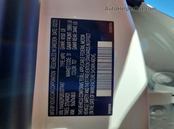 YV4062PG8S1377487 2025 VOLVO XC90 White VIN კოდის სტიკერის ხედი