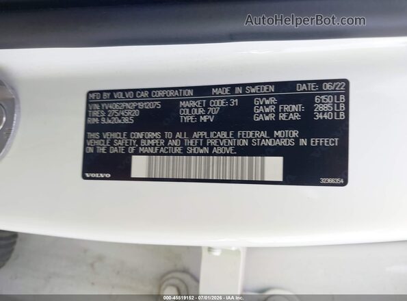 YV4062PN2P1912075 2023 VOLVO XC90 White ძრავის განყოფილების ხედი