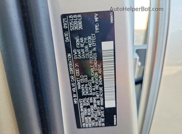 YV4102DL8M1814172 2021 VOLVO XC60 Silver VIN კოდის სტიკერის ხედი