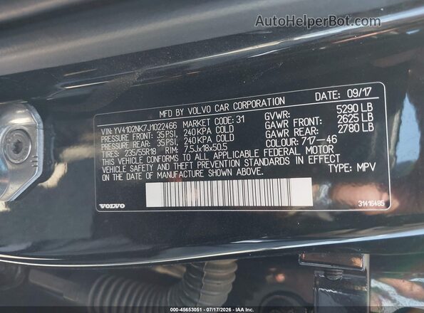 YV4102NK7J1022466 2018 VOLVO V90 CROSS COUNTRY Black Вид підкапотного простору