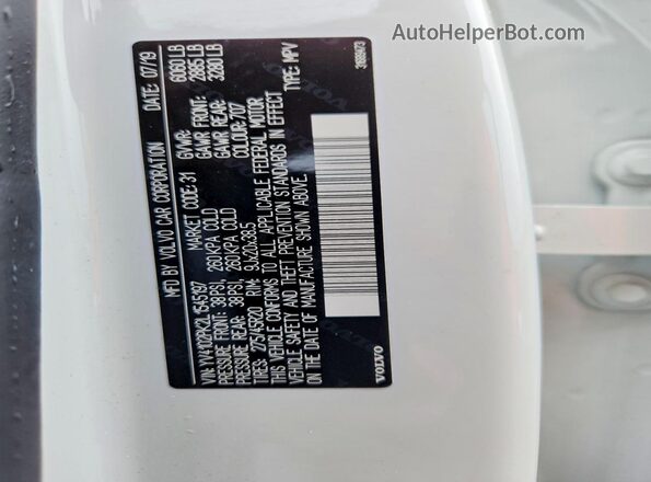YV4102PK2L1545197 2020 VOLVO XC90 White Widok wnętrza 360 stopni