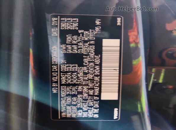 YV4102RK0J1065203 2018 VOLVO XC60 Blue VIN sticker view