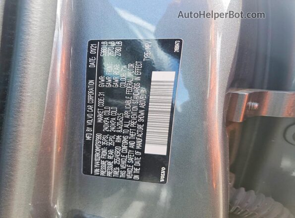 YV4102RKXM1797990 2021 VOLVO XC60 Gray Vista de la etiqueta del VIN