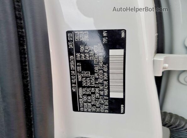 YV4102RL4M1689664 2021 VOLVO XC60 White Вид наклейки з VIN-кодом
