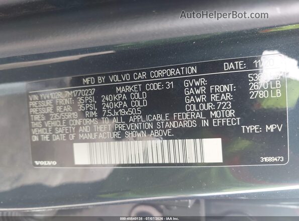 YV4102RL7M1770237 2021 VOLVO XC60 Blue Vista del compartimento del motor