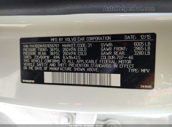 YV4102XK6G1056761 2016 VOLVO XC90 White Widok komory silnika