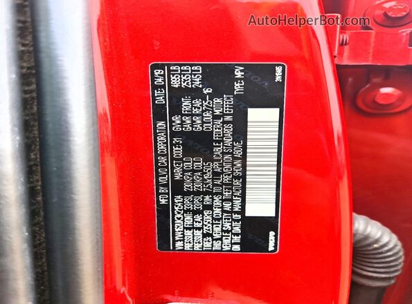 YV4162UK3K2154104 2019 VOLVO XC40 Red Vista de la etiqueta del VIN