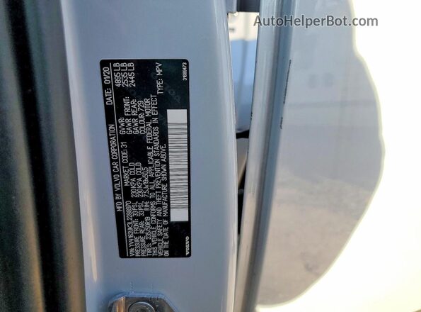 YV4162UK3L2288970 2020 VOLVO XC40 Серебряный Панорамный вид салона 360°