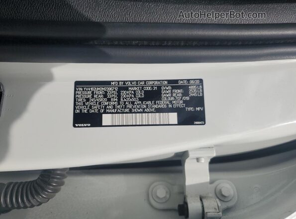 YV4162UM2M2396712 2021 VOLVO XC40 White Widok naklejki z numerem VIN