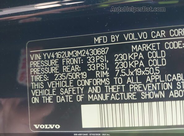 YV4162UM3M2430687 2021 VOLVO XC40 Black Շարժիչի բաժամունքի տեսք