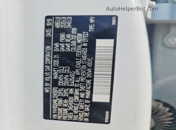 YV4162UM6L2245970 2020 VOLVO XC40 White სალონის 360-გრადუსიანი ხედი