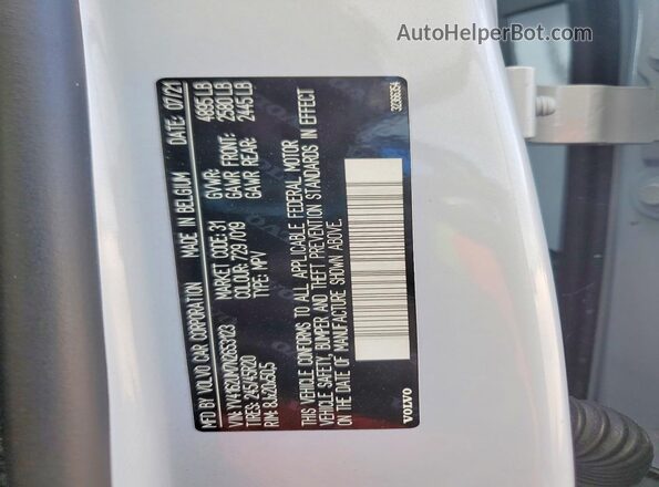 YV4162UM7N2653123 2022 VOLVO XC40 Silver VIN კოდის სტიკერის ხედი
