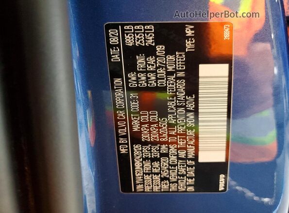 YV4162UM8M2428126 2021 VOLVO XC40 Blue VIN sticker view