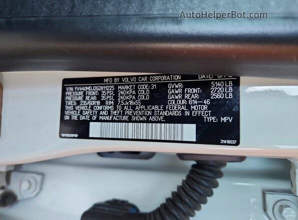 YV440MDJ2G2811225 2016 VOLVO XC60 White Widok naklejki z numerem VIN