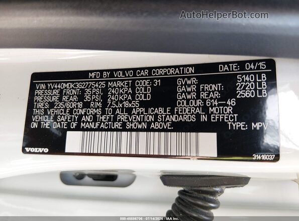 YV440MDK3G2775425 2016 VOLVO XC60 White Engine compartment view