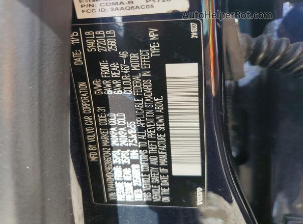 YV440MDK9G2867042 2016 VOLVO XC60 Blue Widok naklejki z numerem VIN