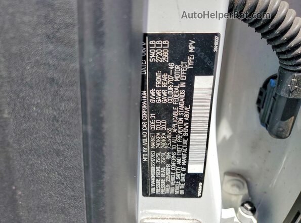YV440MDR8H2217763 2017 VOLVO XC60 White Widok naklejki z numerem VIN