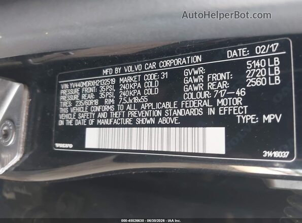 YV440MDRXH2132519 2017 VOLVO XC60 Черный Вид подкапотного пространства