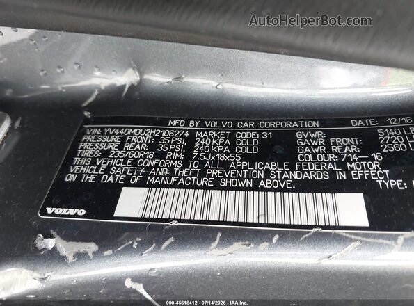 YV440MDU2H2106274 2017 VOLVO XC60 Silver Շարժիչի բաժամունքի տեսք