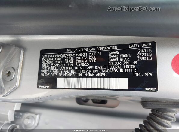 YV449MDM0G2778872 2016 VOLVO XC60 Silver Вид підкапотного простору