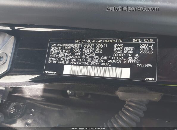 YV449MRU5H2035571 2017 VOLVO XC60 Black Շարժիչի բաժամունքի տեսք