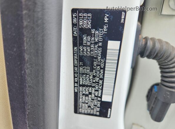 YV4612NK4G1241395 2016 VOLVO XC70 White Вид наклейки з VIN-кодом