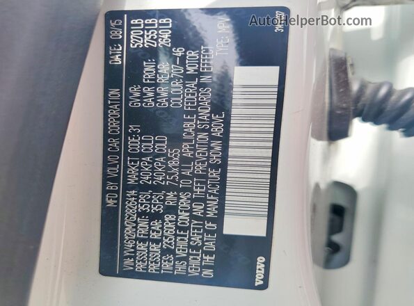 YV4612RM7G2826414 2016 VOLVO XC60 White Widok komory silnika