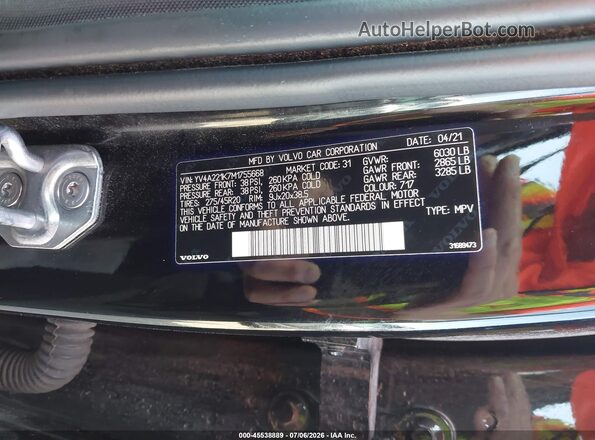 YV4A221K7M1755668 2021 VOLVO XC90 Black Vista de la etiqueta del VIN