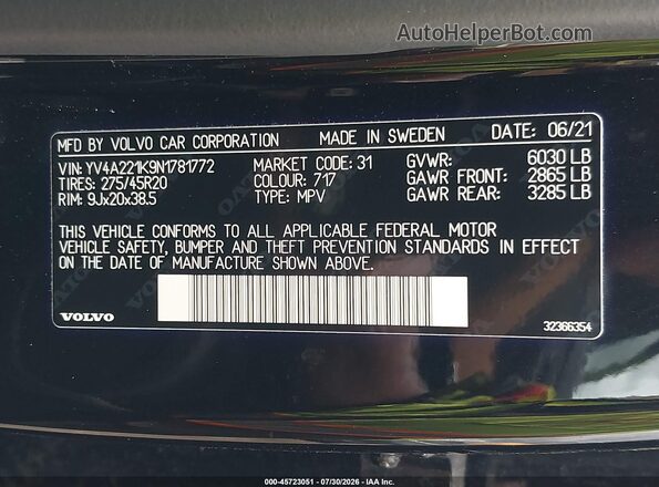 YV4A221K9N1781772 2022 VOLVO XC90 Black Engine compartment view
