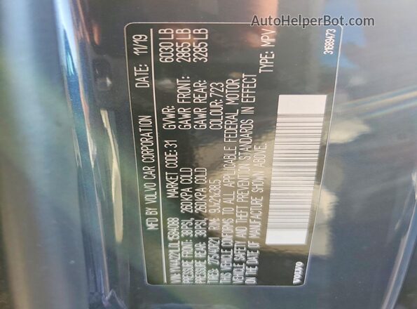 YV4A221L0L1584088 2020 VOLVO XC90 Blue VIN sticker view