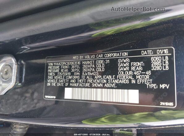 YV4A22PK3G1063516 2016 VOLVO XC90 Серый Вид подкапотного пространства