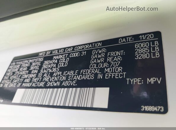 YV4A22PK3M1717765 2021 VOLVO XC90 White Շարժիչի բաժամունքի տեսք