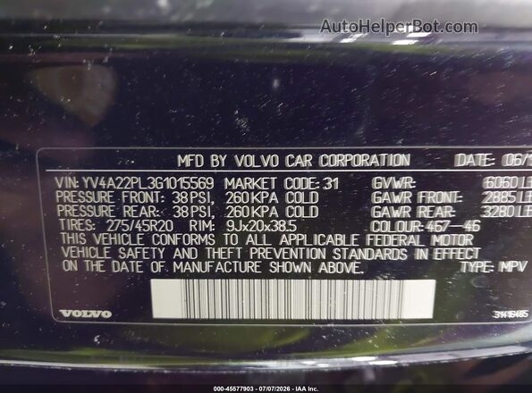 YV4A22PL3G1015569 2016 VOLVO XC90 Blue Vista del compartimento del motor