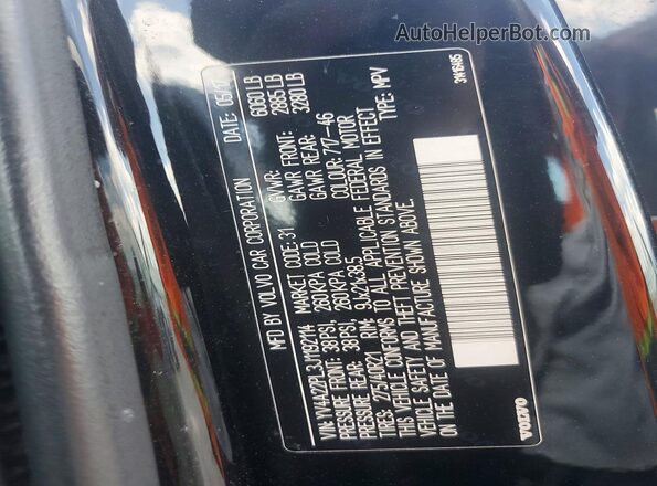 YV4A22PL3J1192114 2018 VOLVO XC90 Черный Вид наклейки с VIN-кодом