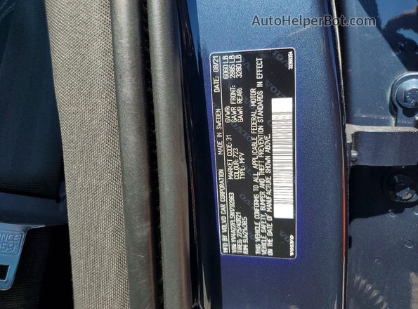 YV4A22PL5N1792963 2022 VOLVO XC Blue Vista de la etiqueta del VIN