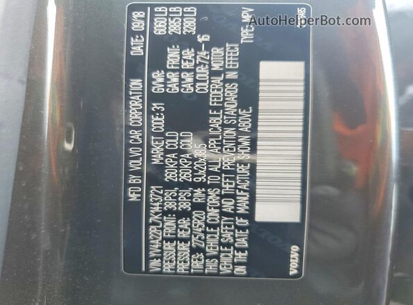 YV4A22PL7K1443721 2019 VOLVO XC90 Green VIN sticker view