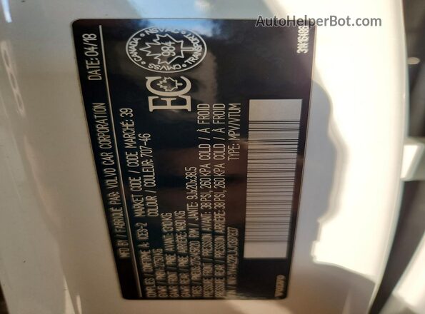 YV4A22PLXJ1387837 2018 VOLVO XC90 White VIN sticker view